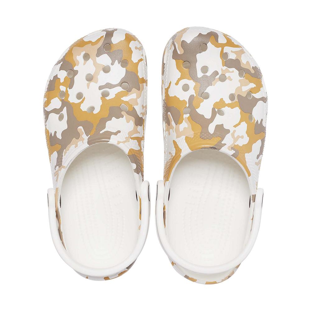 White / Multi Women's Crocs Classic Printed Camo Clogs | NZ 0080WNBY